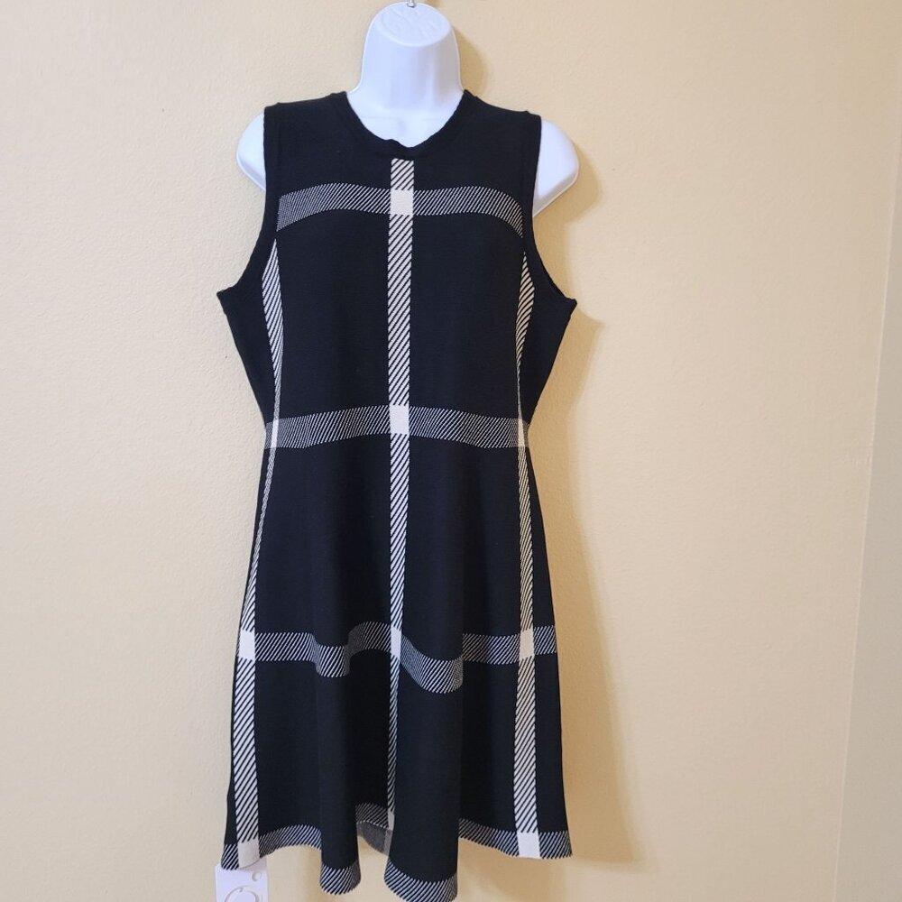 Commense Womens Sweater Plaid‎ Knit Dress XL Stretchy Comfy Preppy Office Career